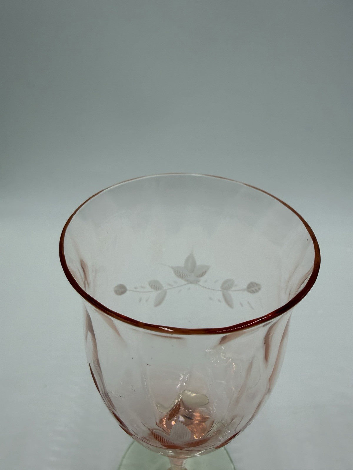 1930 Art Glass Uranium Weston Watermelon Etched Stemmed Wine Glasses 4pcs