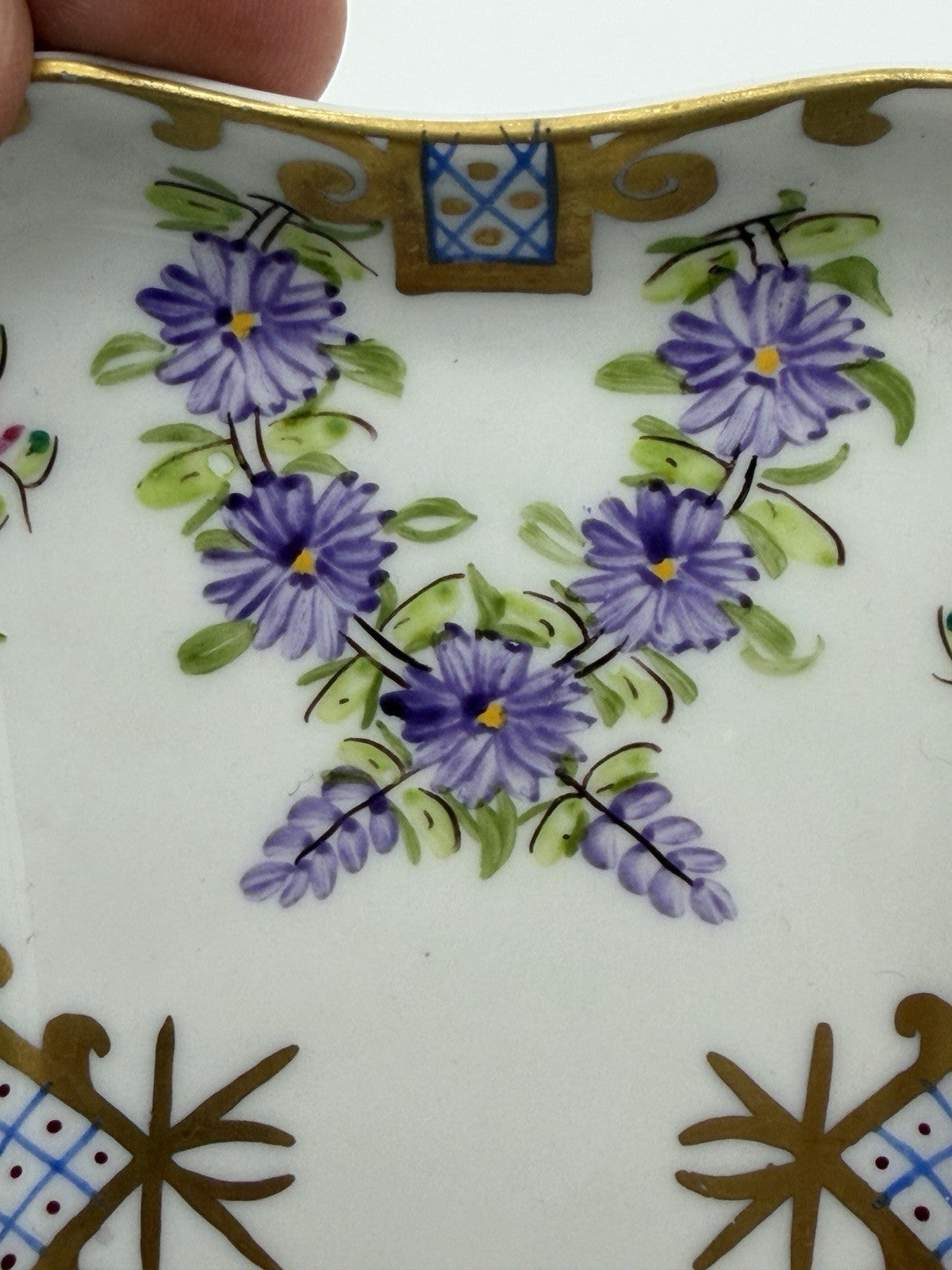 Limoges France Porcelain Hand Painted Floral Pattern Tray/dish 5”x3”