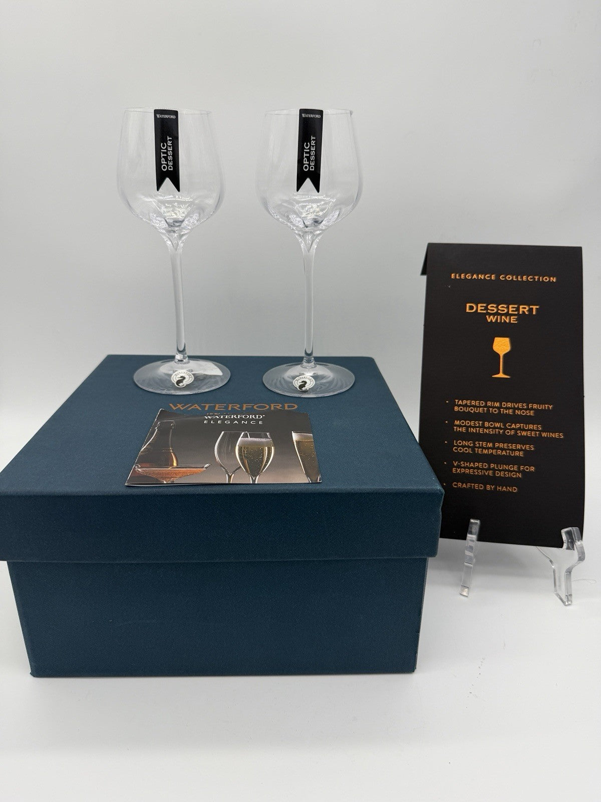 Waterford Crystal Ireland Elegance Optic Dessert Wine Glass Pair New Boxed Clear