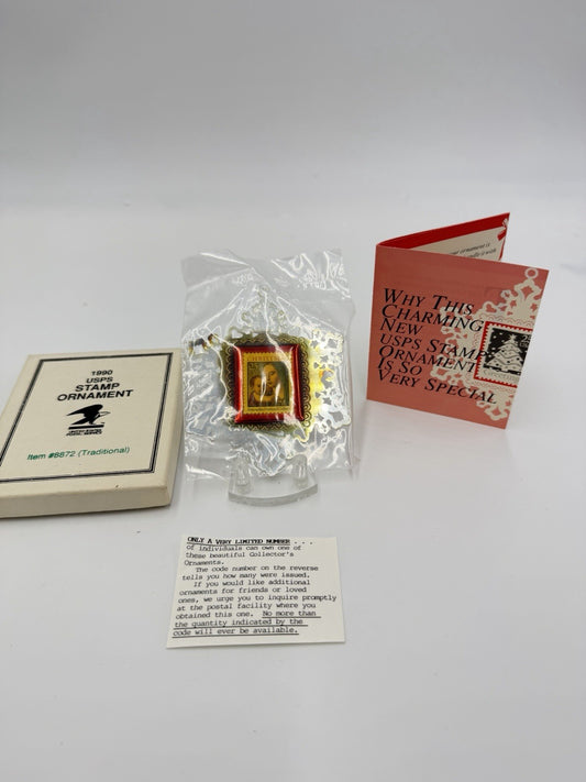 1990 USPS Stamp Ornament Madonna W/baby Silver Christmas Sealed Límited Edition