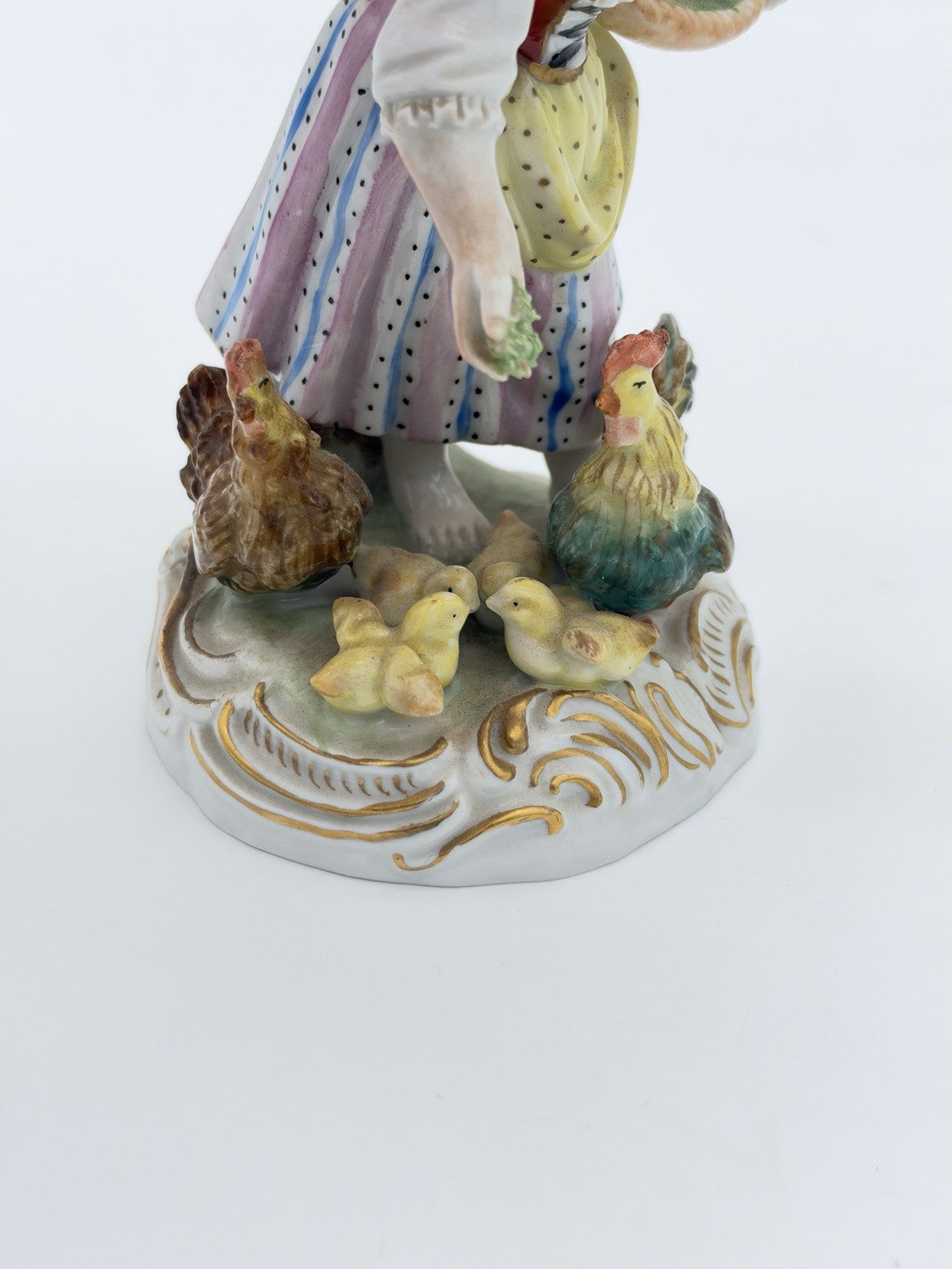 Antique Carl Thieme Dresden Germany Porcelain Painted Girl Feeding Chicken Figur