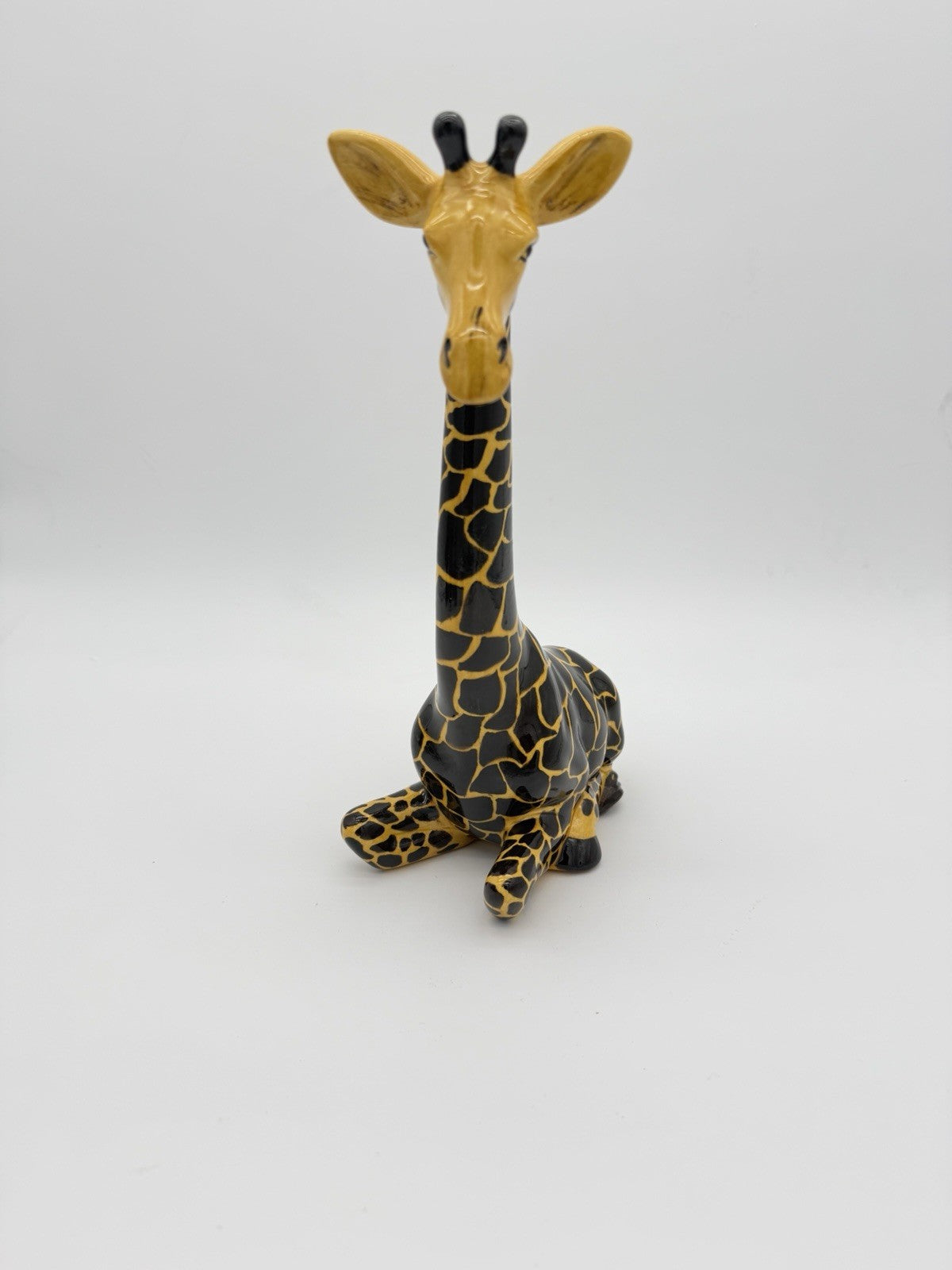 Studio Art Pottery Ceramic Giraffe Painted 10” Sculpture Signed Vintage Rare