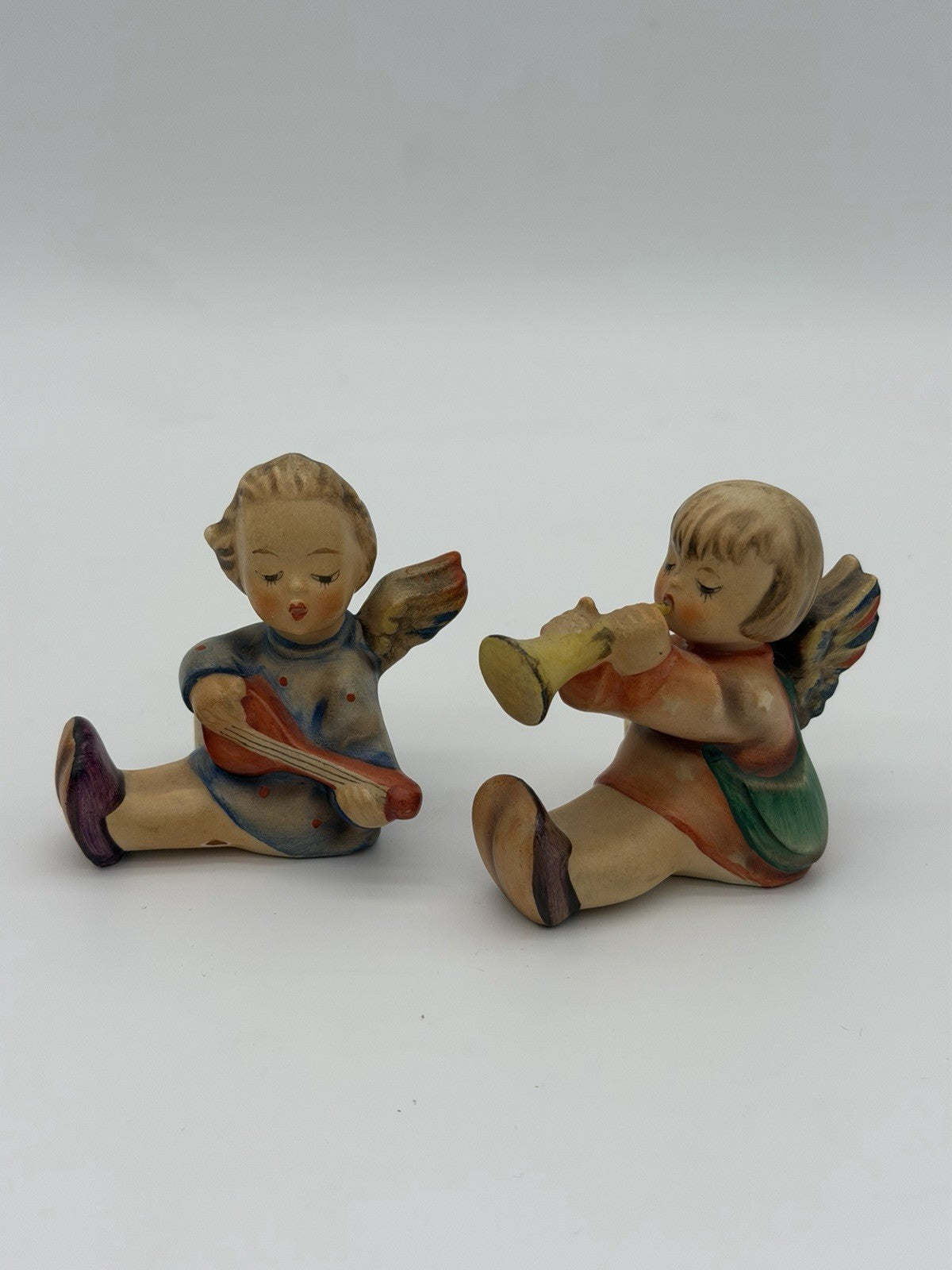 1950 Goebel Hummel Painted Angel Cherub Musician 2”H Candleholders Figurines