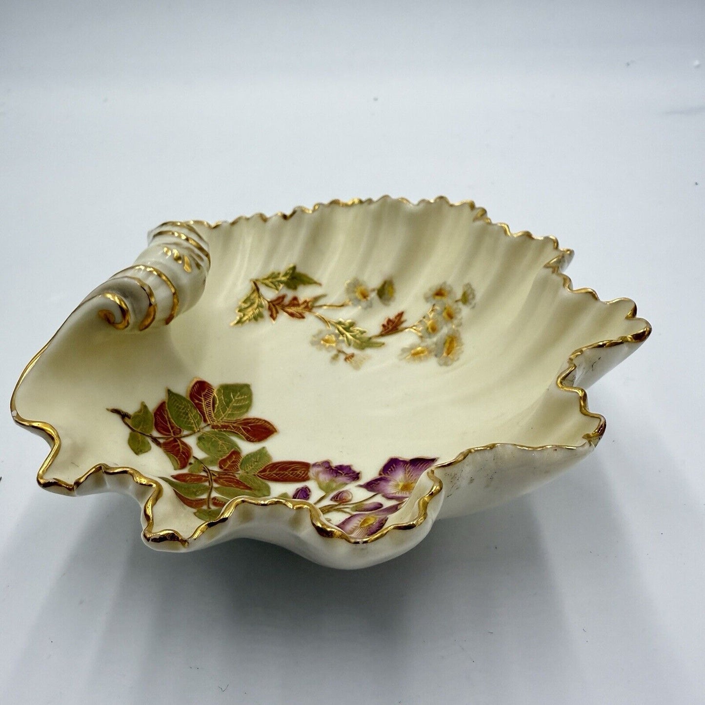 Royal Worcester Shell Bowl Trinket Tray 1896 Blush Ivory Color Antique Floral