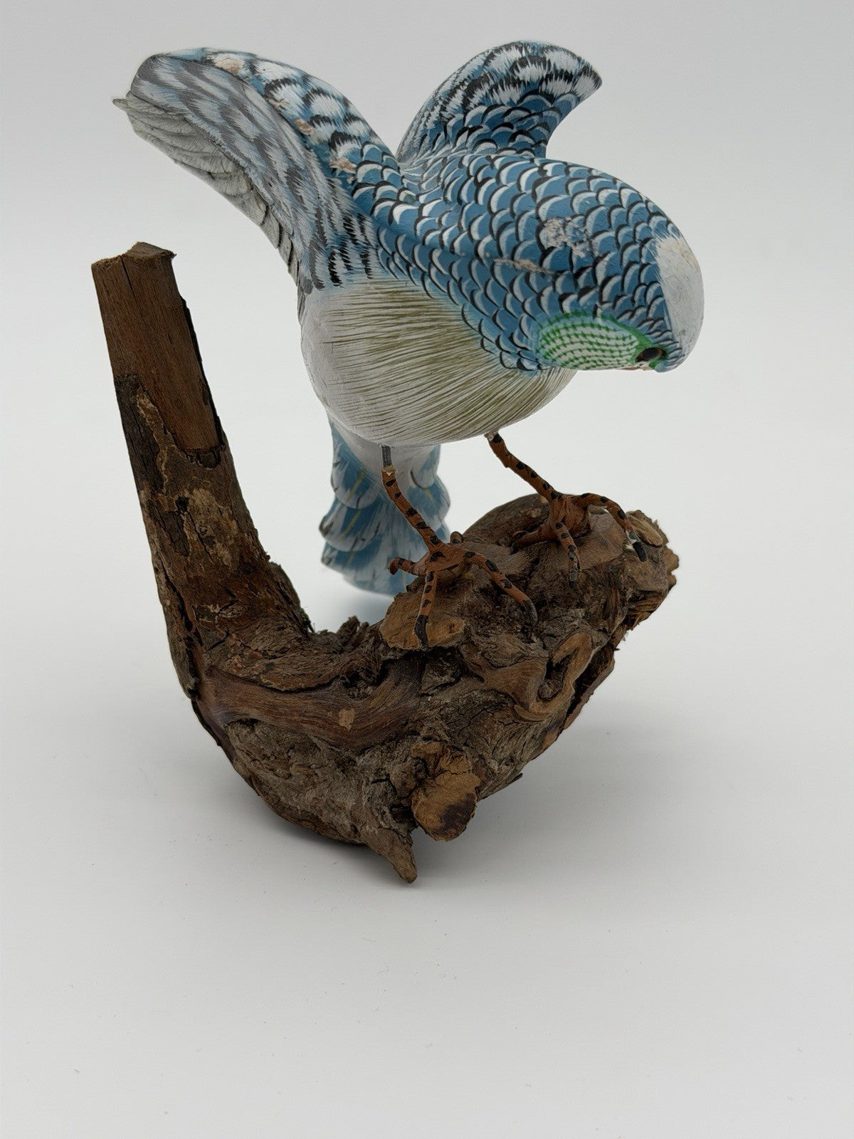 Folk Art Wood Carved Painted Parakeet Wall Hanging Figurine