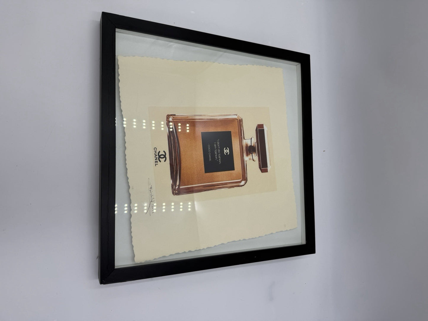 Fairchild Paris Pop Art Print Coco Chanel RM Gold Perfume Bottle Framed 15”x15”