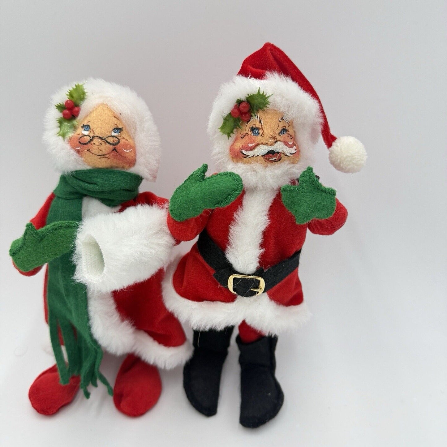 Annalee Vintage Dolls Mrs and Mr Claus Santa Plush Christmas 1963 Set 2 Pcs 9”