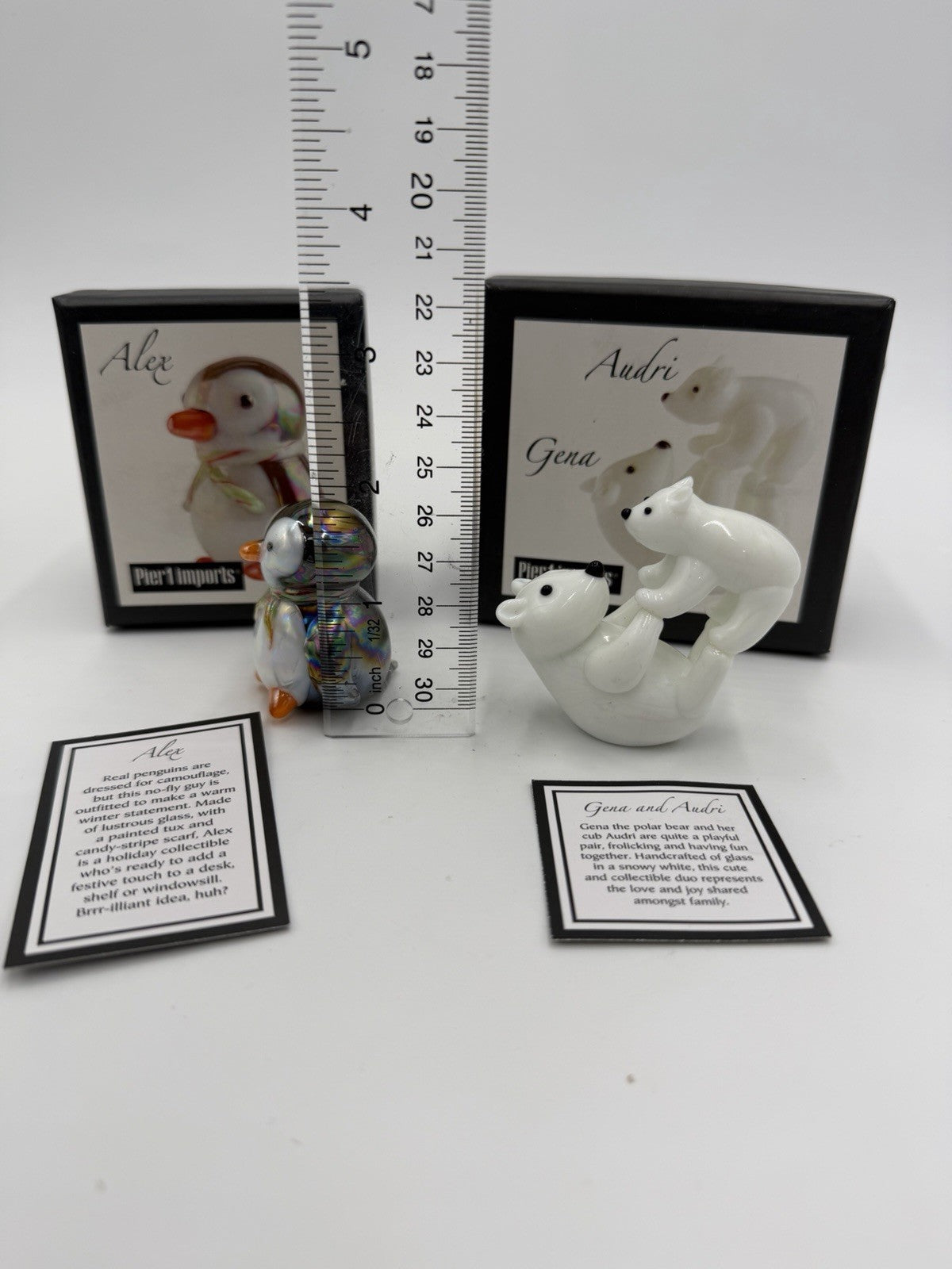 Vintage Pier 1 Imports Art Glass Penguin Alex & Gena Audri Polar Bear Figurines