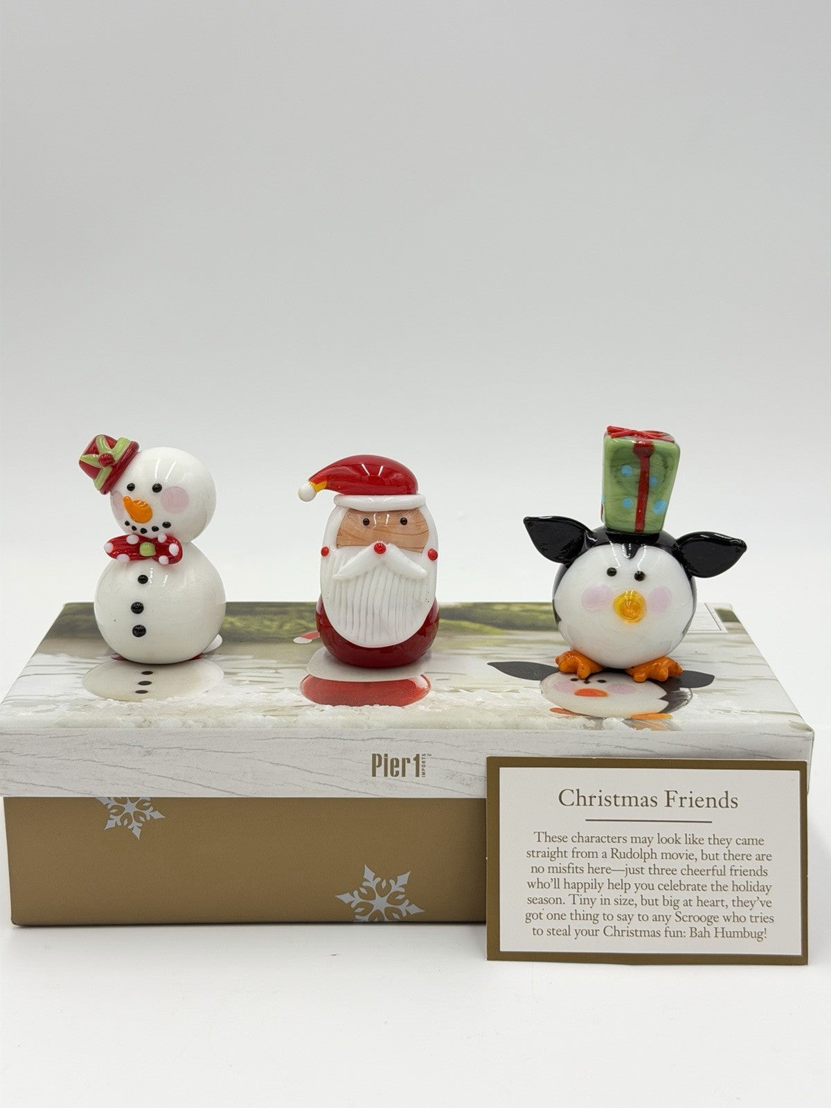 Rare Pier 1 Imports Art Glass Christmas Friends Snowman Santa Penguin Figurines