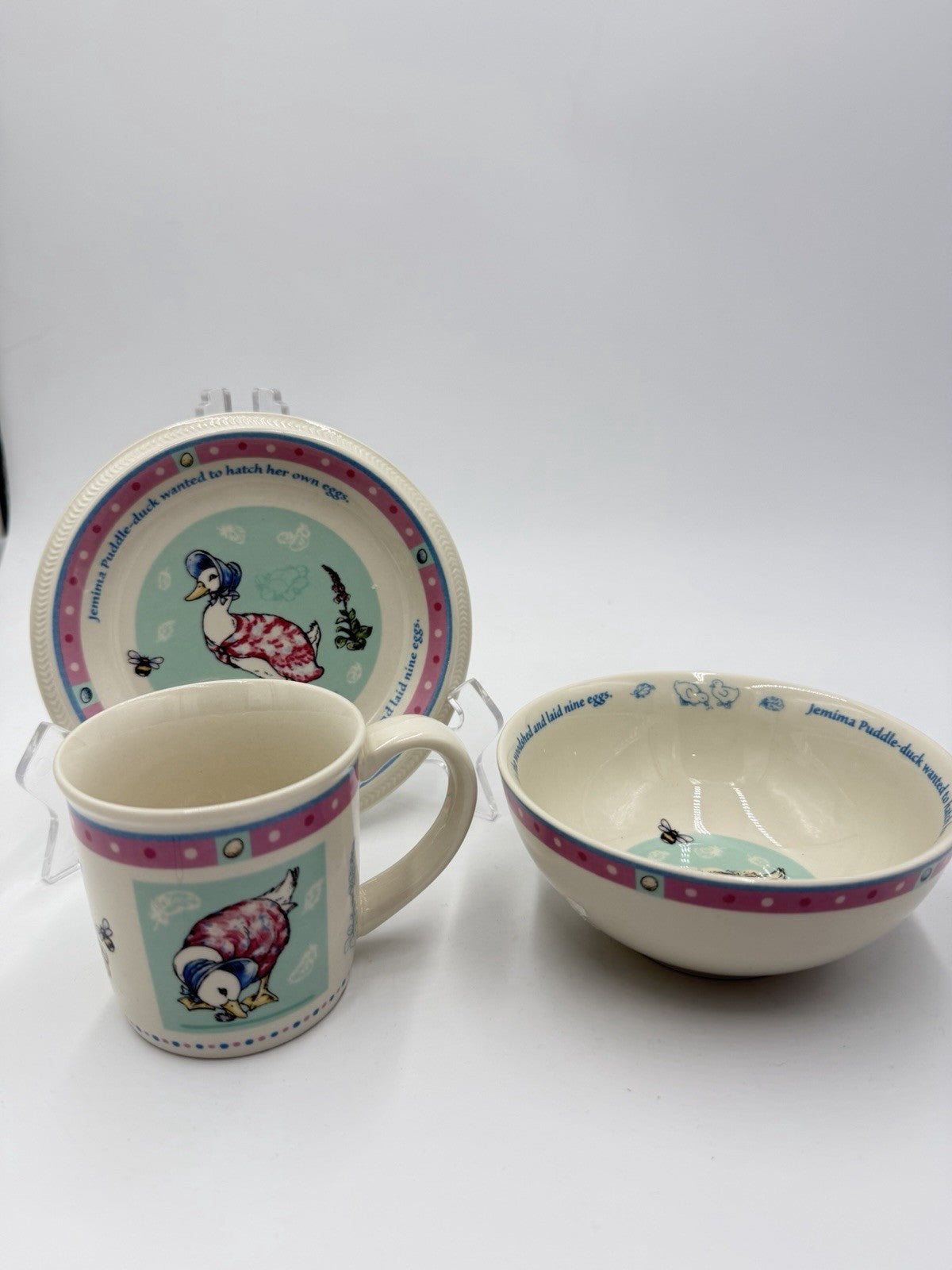 Wedgwood England Porcelain Beatrix Potter Jemima Puddle-Duck 3 PCs Set 2003