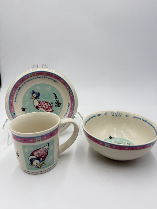 Wedgwood England Porcelain Beatrix Potter Jemima Puddle-Duck 3 PCs Set 2003