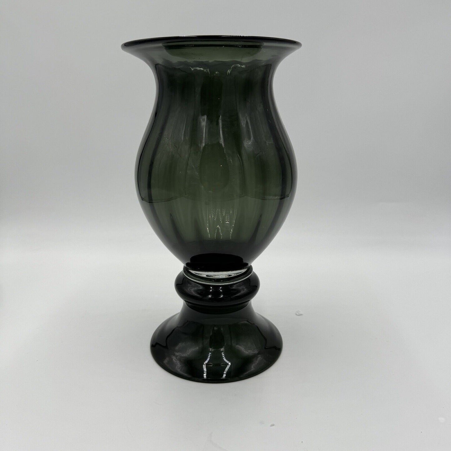 MCM Blenko Style 1957 Charcoal Art Glass Vase Wayne Husted Fooied Base 10 1/2in