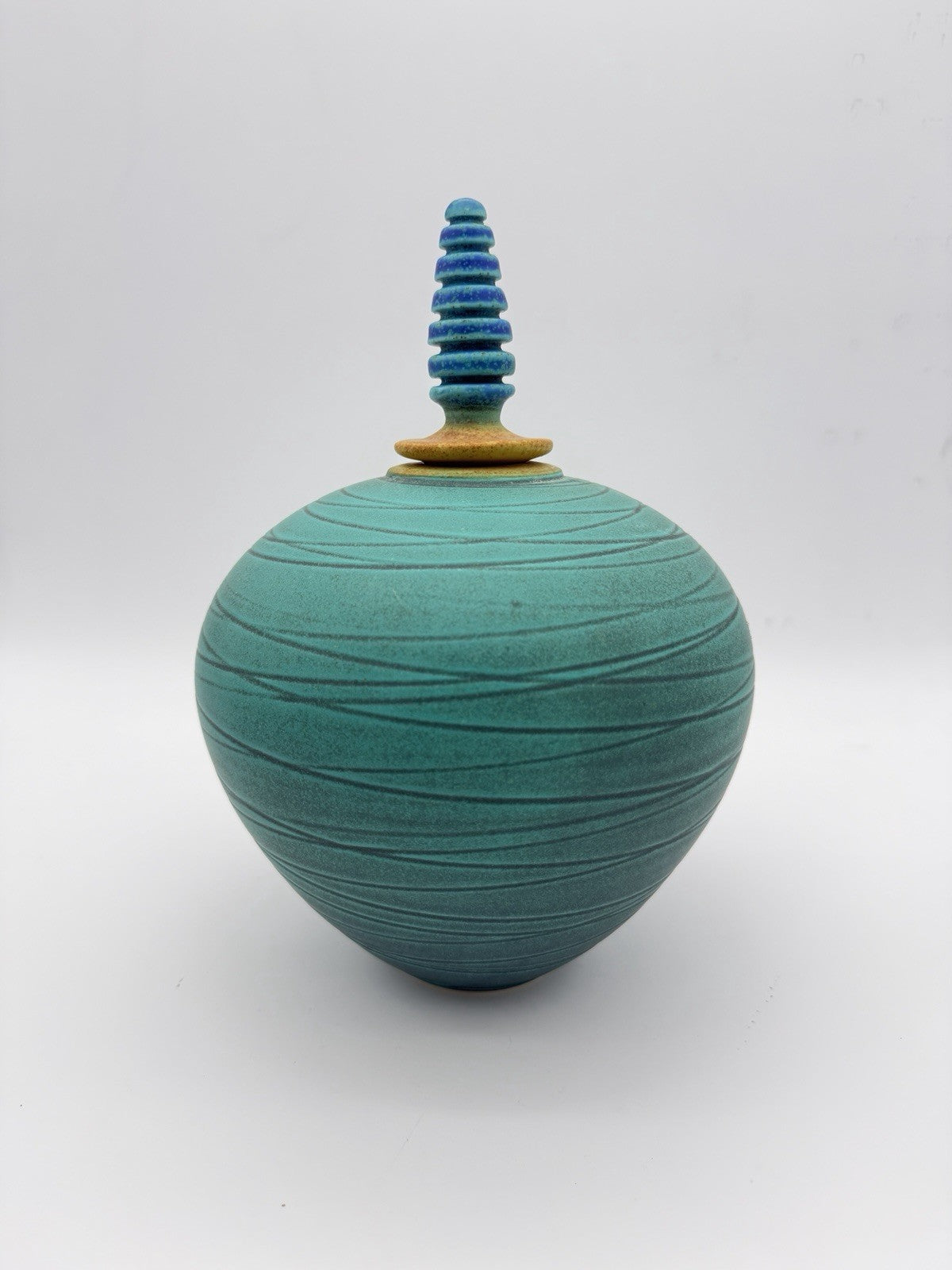 vintage Marali Blalu studio art pottery turquoise W/stopper Urn Genie Vase