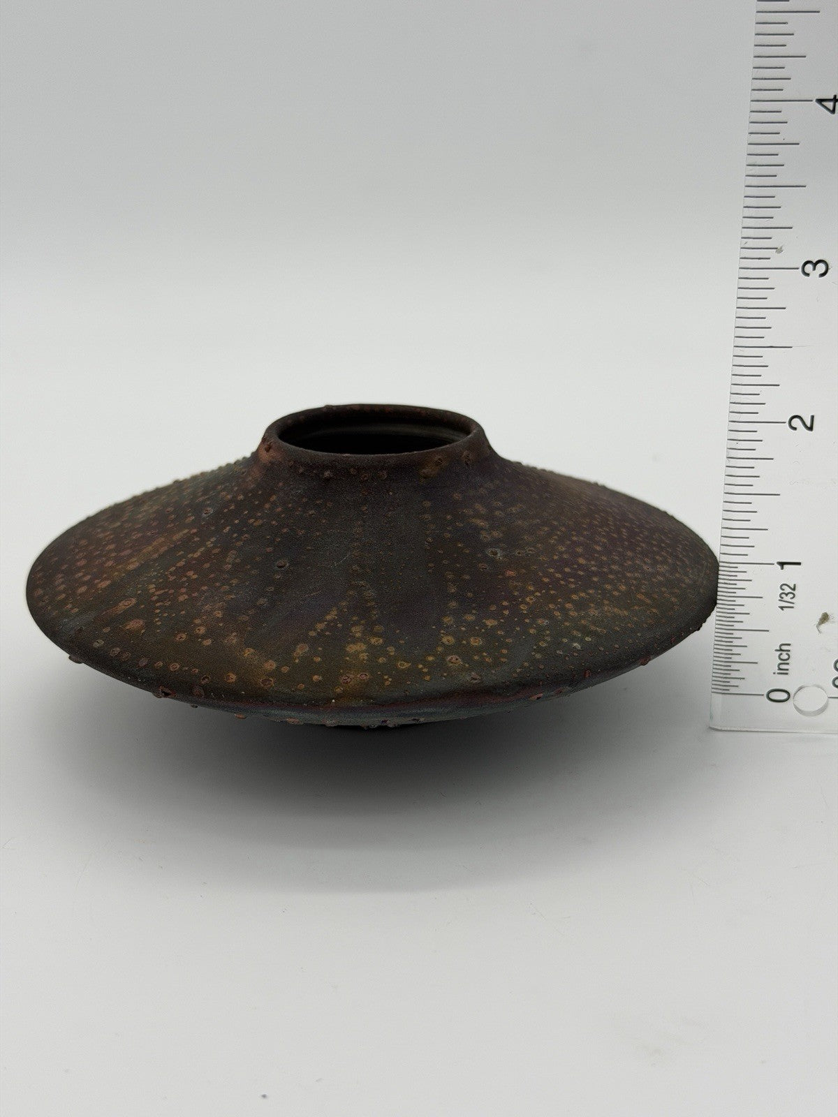 Rare Norman Bacon Raku Glazed Squat Form Studio Art Pottery 2”x5” Vase Signed
