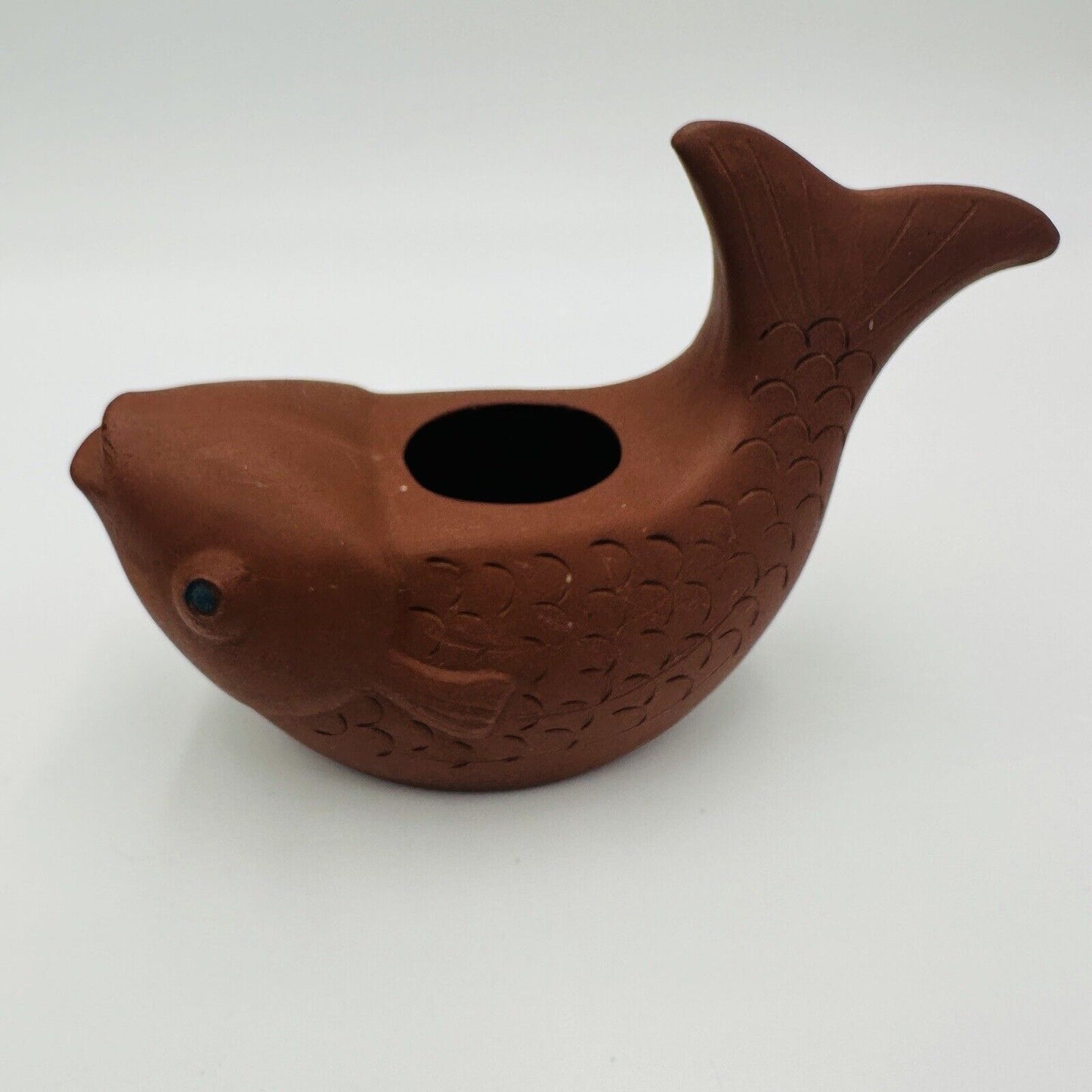 Chinese Pottery Terracotta Yixing Zisha Clay Fish Candle Holder Vase Home Decor