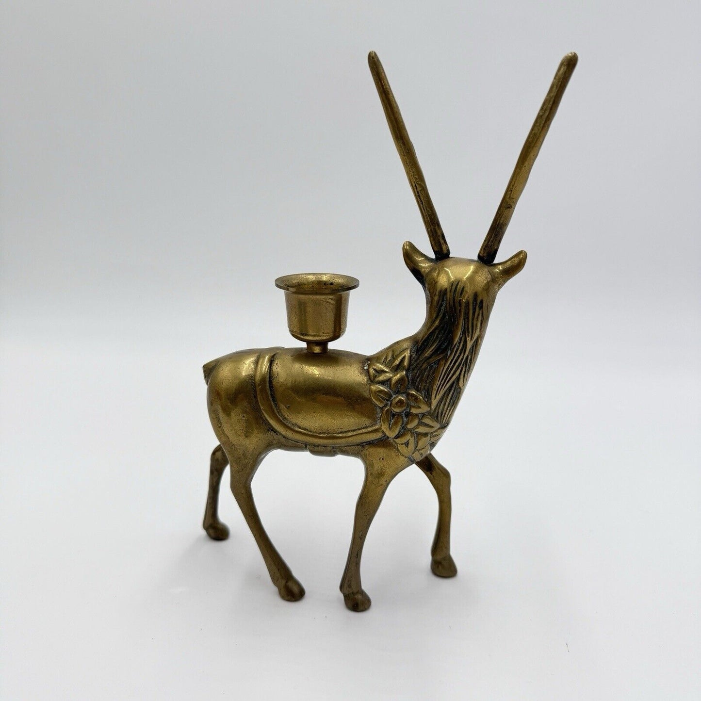 Vintage Brass Deer Statue Figurine Vastu Feng Shui 8” Candle Holder Christmas