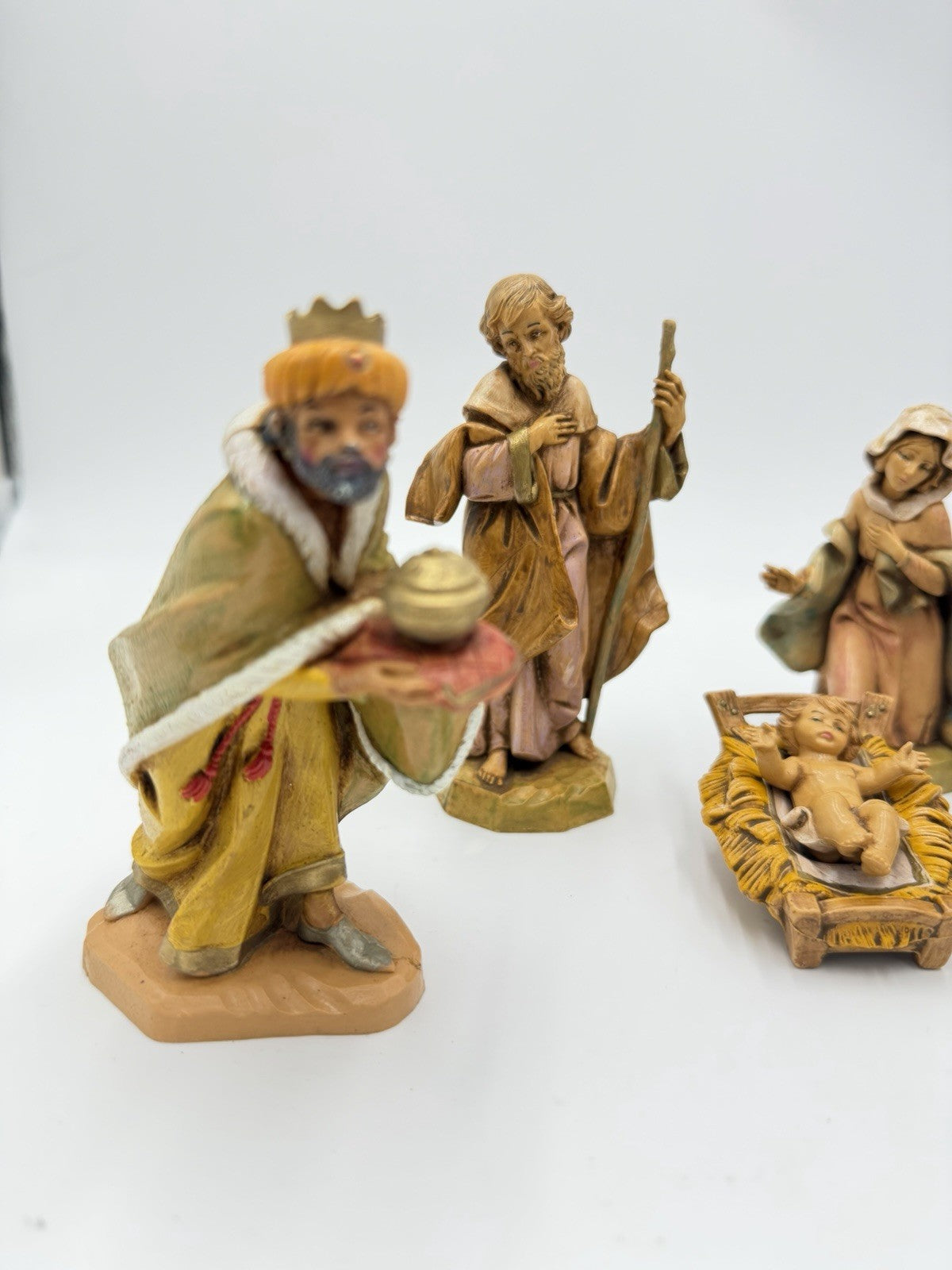 Vtg Fontanini Italy Nativity Holy Family Shepherds Donkey Figurines Set 10 PCs