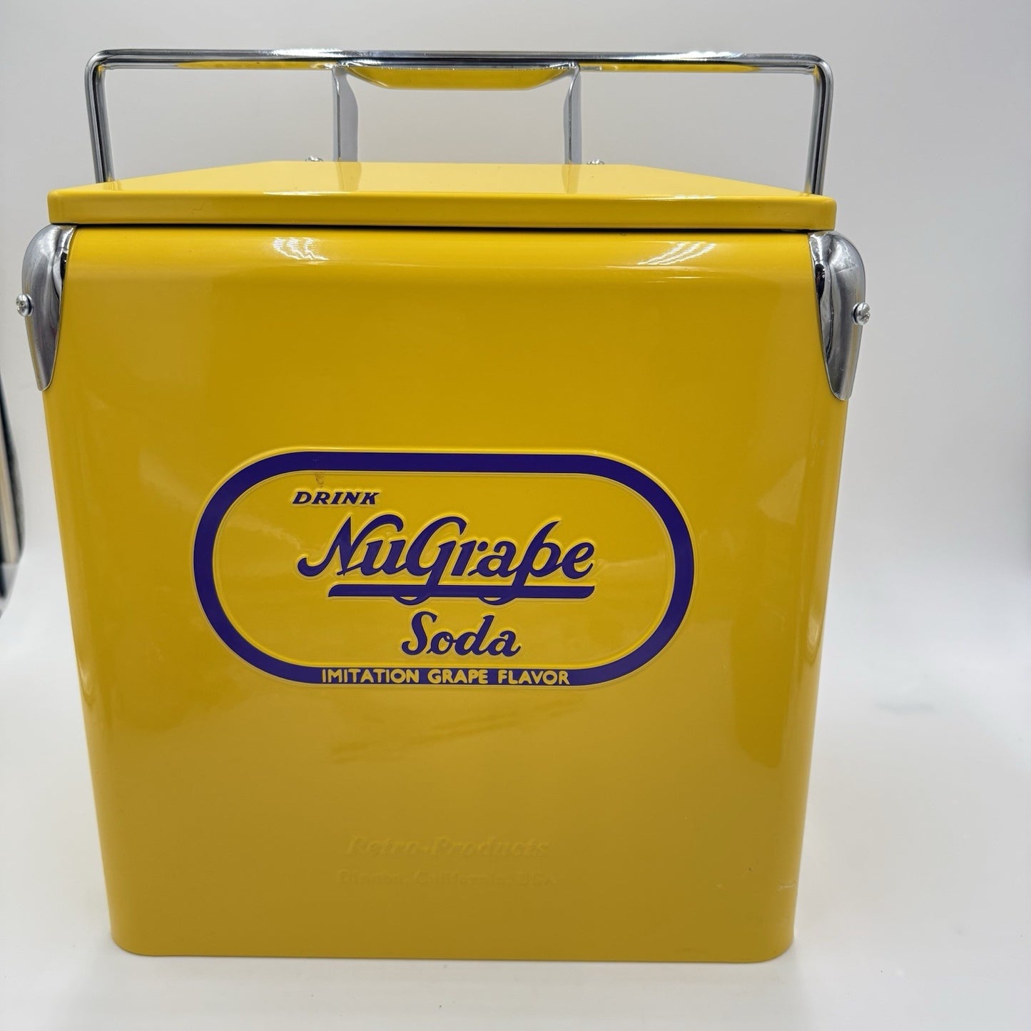 Vintage Style Cooler Advertising Nu-Grape Soda Retro Products Yellow Picnic CA