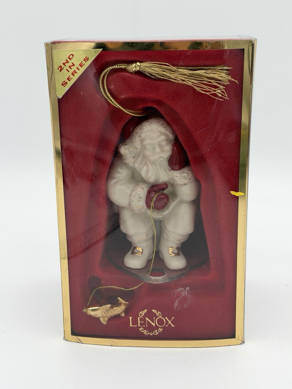 Lenox Ice Fishing Santa Christmas Ornament Porcelain Gold fish Hanging Boxed