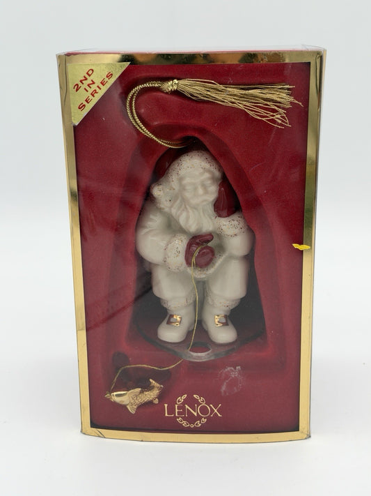 Lenox Ice Fishing Santa Christmas Ornament Porcelain Gold fish Hanging Boxed