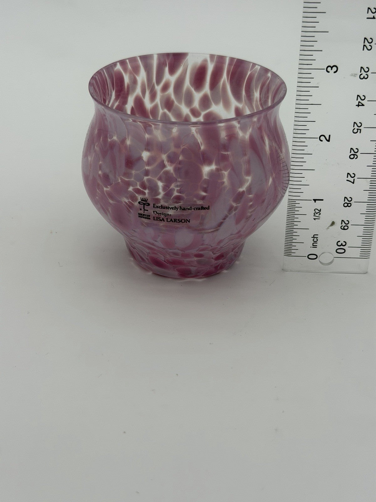 Lisa Larson Art Glass Pink Tea Light Votive Candle Holder Skruf Sweden Vintage