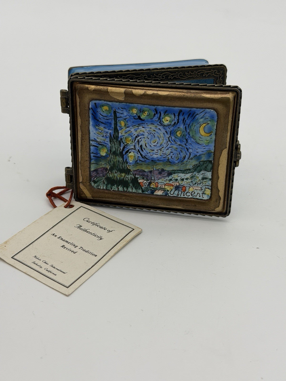 Kelvin Chen Enamel Painted Van Gogh Starry Night trinket Box Signed & COA