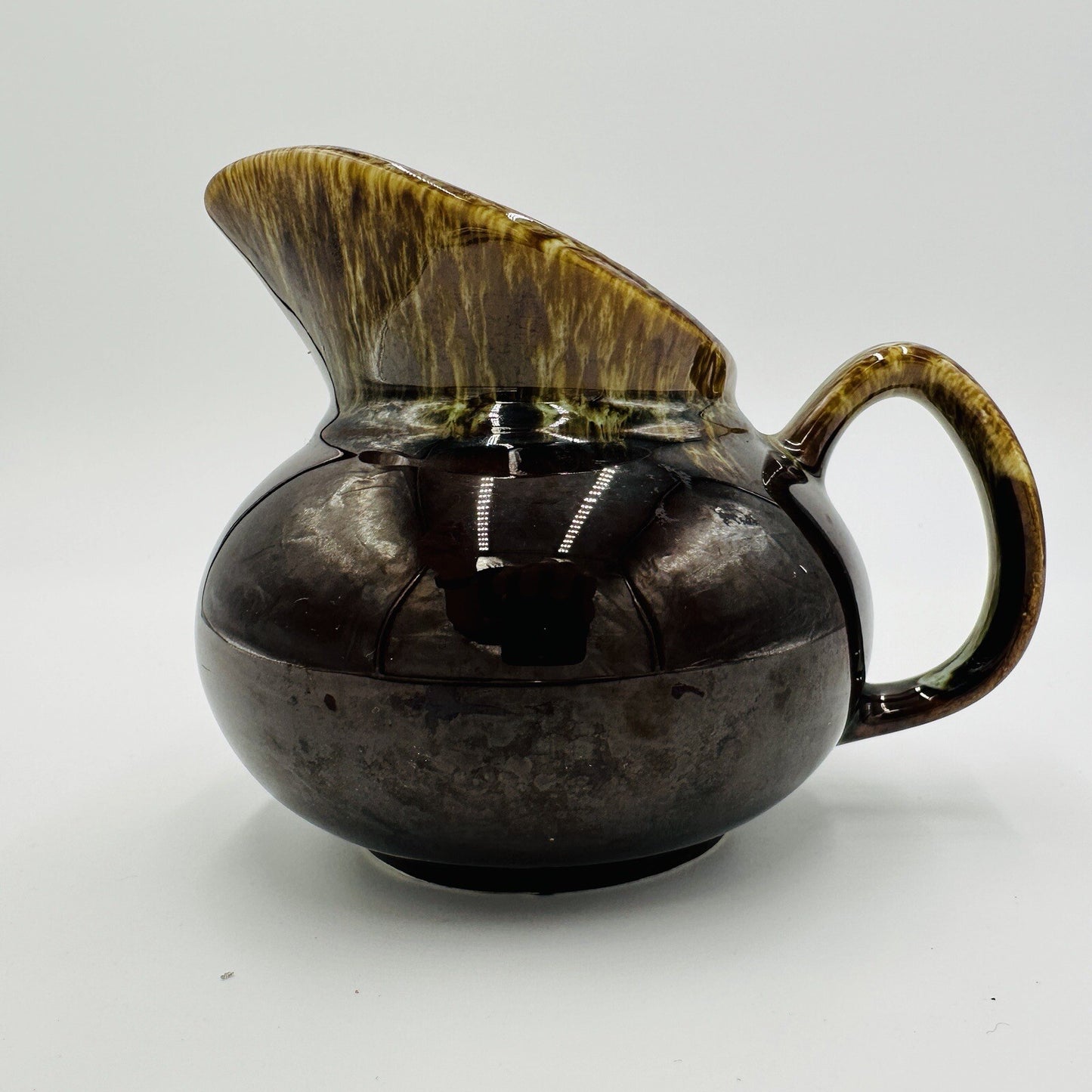Quaker Pitcher East Liverpool Ohio Jug Vintage Serveware Brown Drip Glaze Maid
