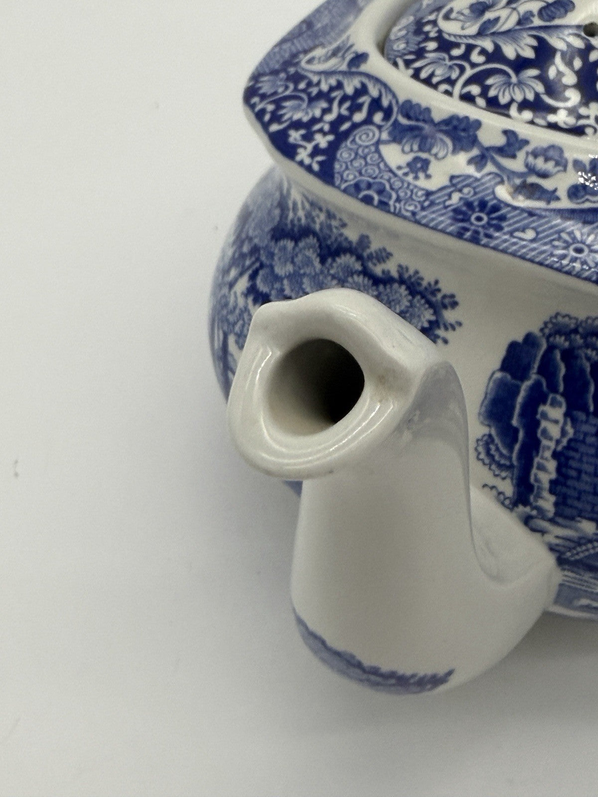 Large Spode England Porcelain Italian Blue & White Teapot 17/A4 Scenic 10”x5”