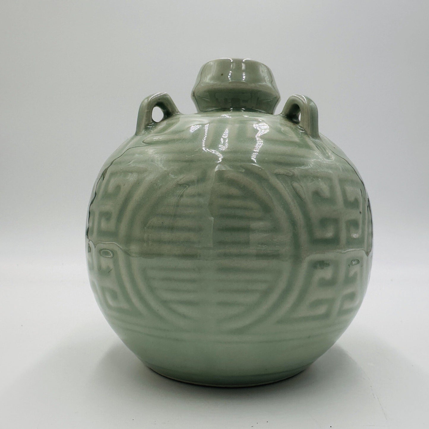 Chinese Celadon Pottery Spirit Pot Pouring Jug Green Glossy Round Antique