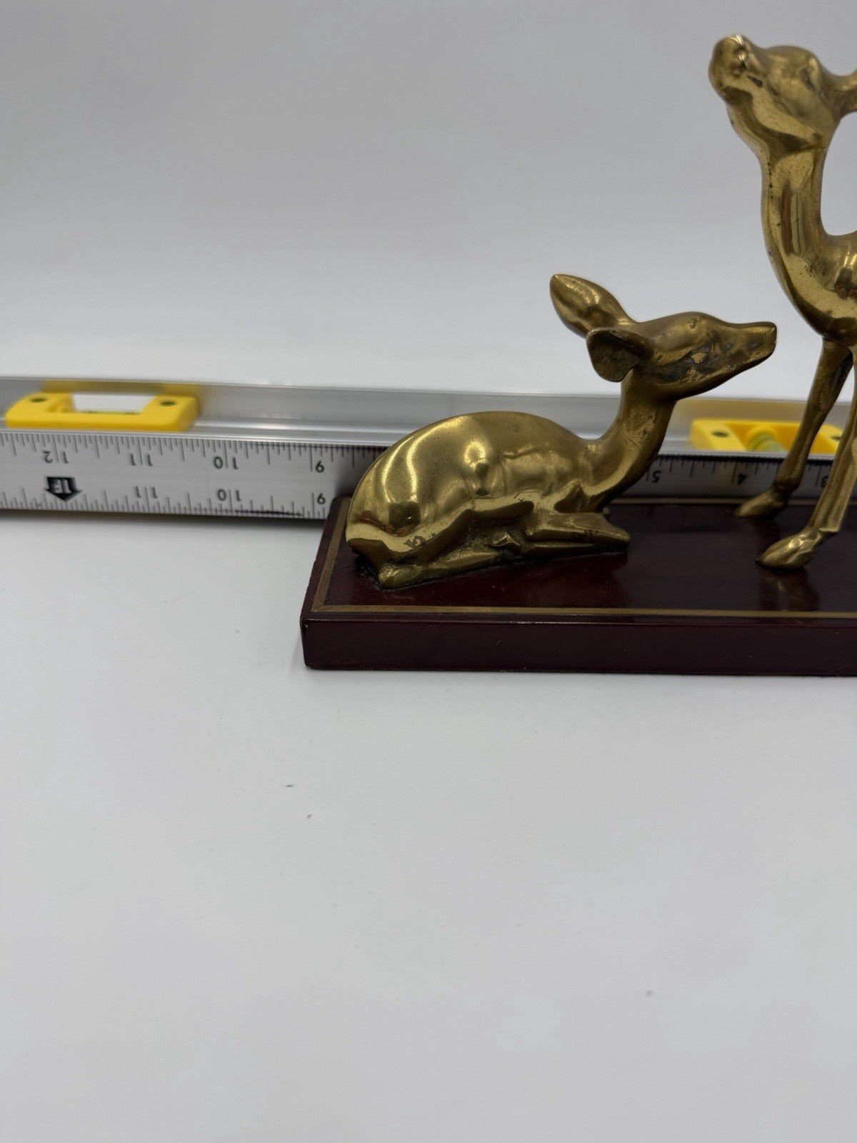 Vintage Gatco Solid Brass Deer Set on Wood Stand Woodland Figurines 6”x9”