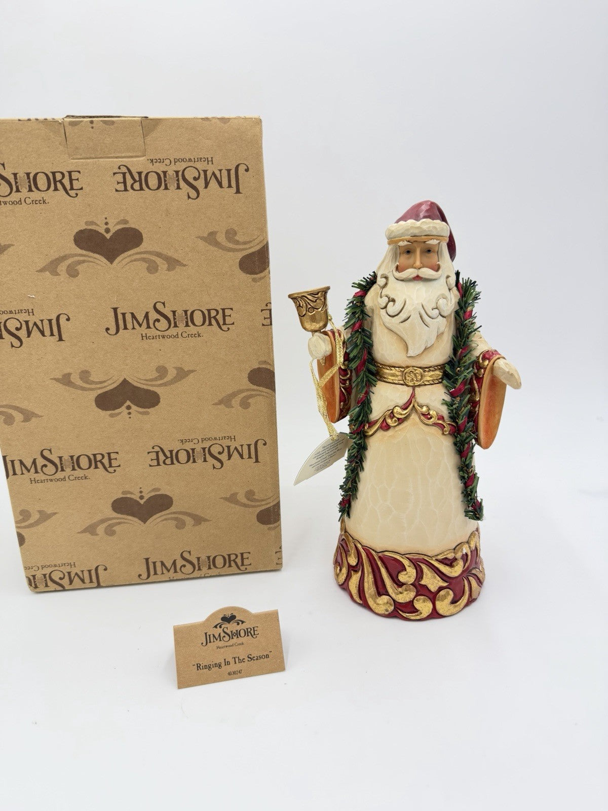 Jim Shore Ringing in the Season Gold Rim Santa w/ Bell Christmas Figurine 10”H