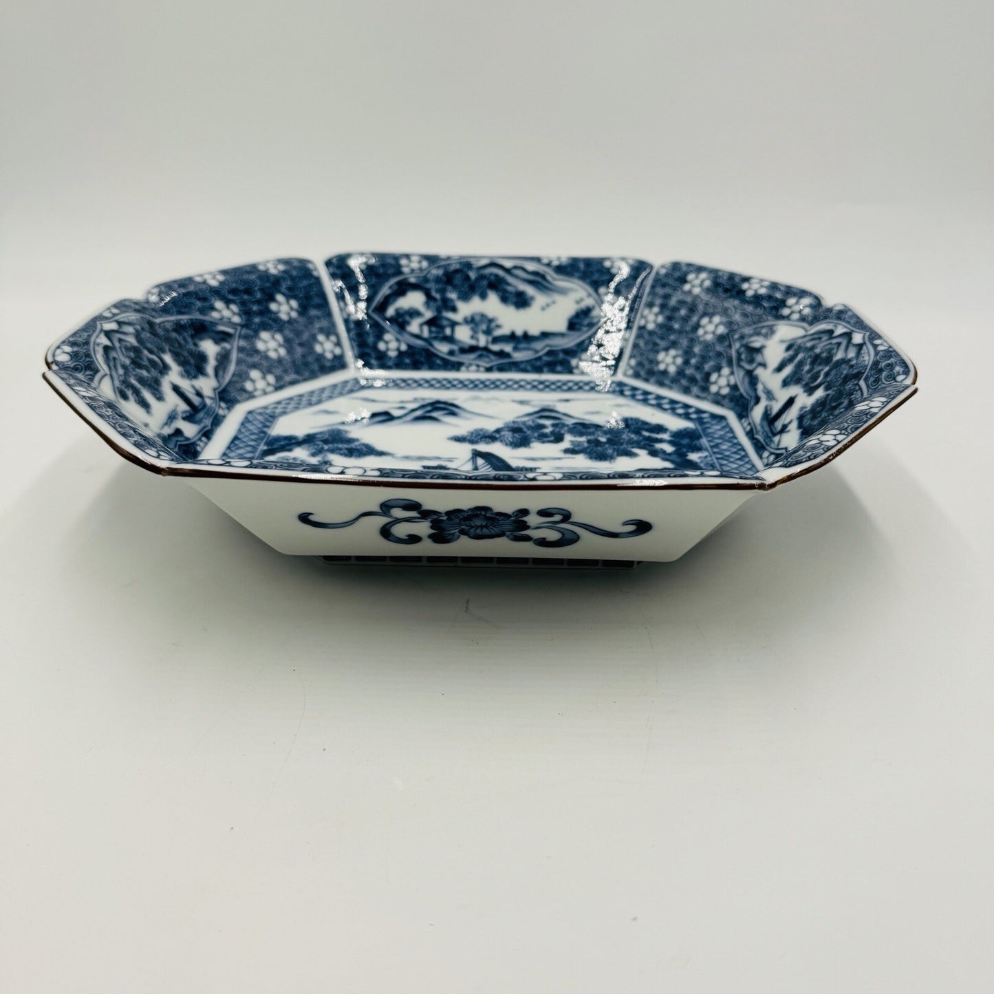 Japanese Serving Platter Victorian Antique Satsuma Dish Blue White