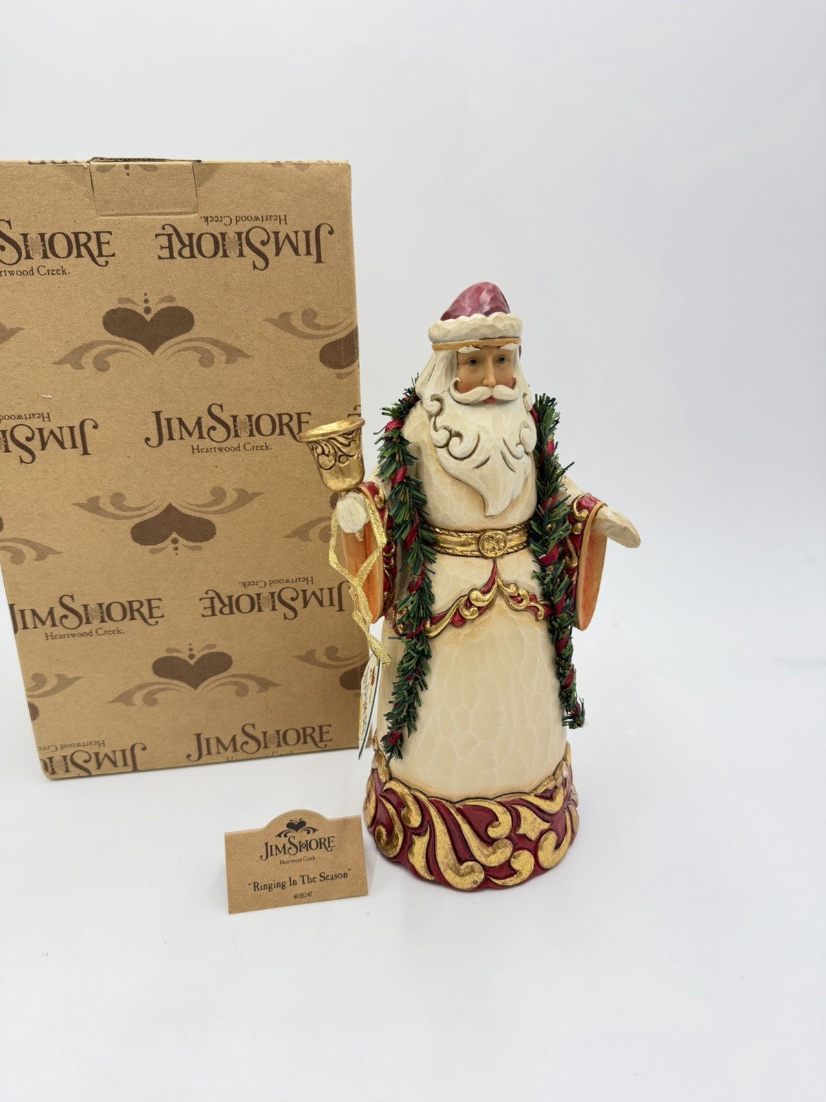 Jim Shore Ringing in the Season Gold Rim Santa w/ Bell Christmas Figurine 10”H