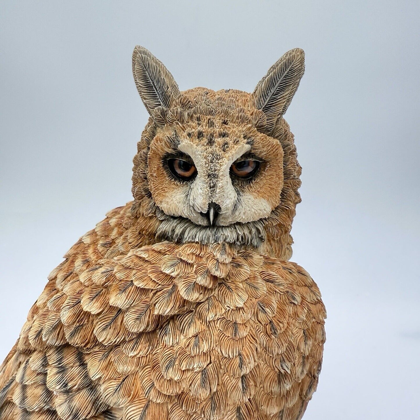 Large Country Artist Long Eared Owl Painted On Wooden Base 2002 Rare 11”H