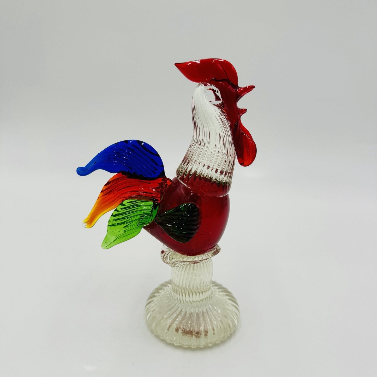 Hand Blown Art Glass Multicolor Rooster Figurine  Hand Crafted Chicken Bird 7in