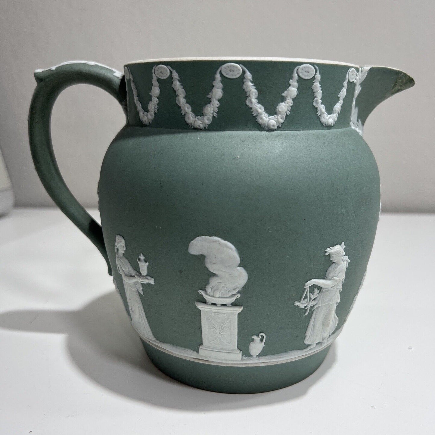 Wedgwood Pitcher Jasperware Dark Green Antique 6in Serveware Collectible Handle