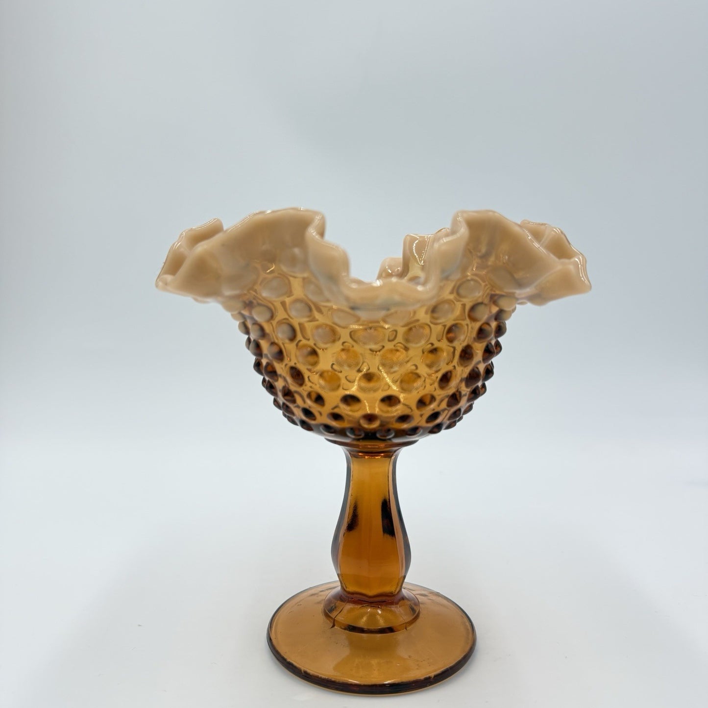 Fenton Art Glass Root Beer Opalescent Gradient Hobnail Ruffled Compote 6in