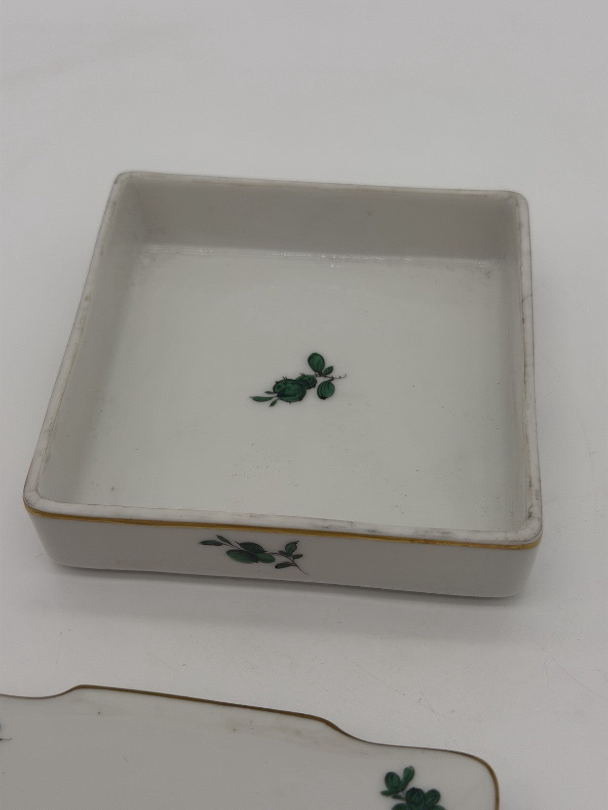 Augarten Wien MARIA THERESIA Green Floral Vienna Austria Square trinket box