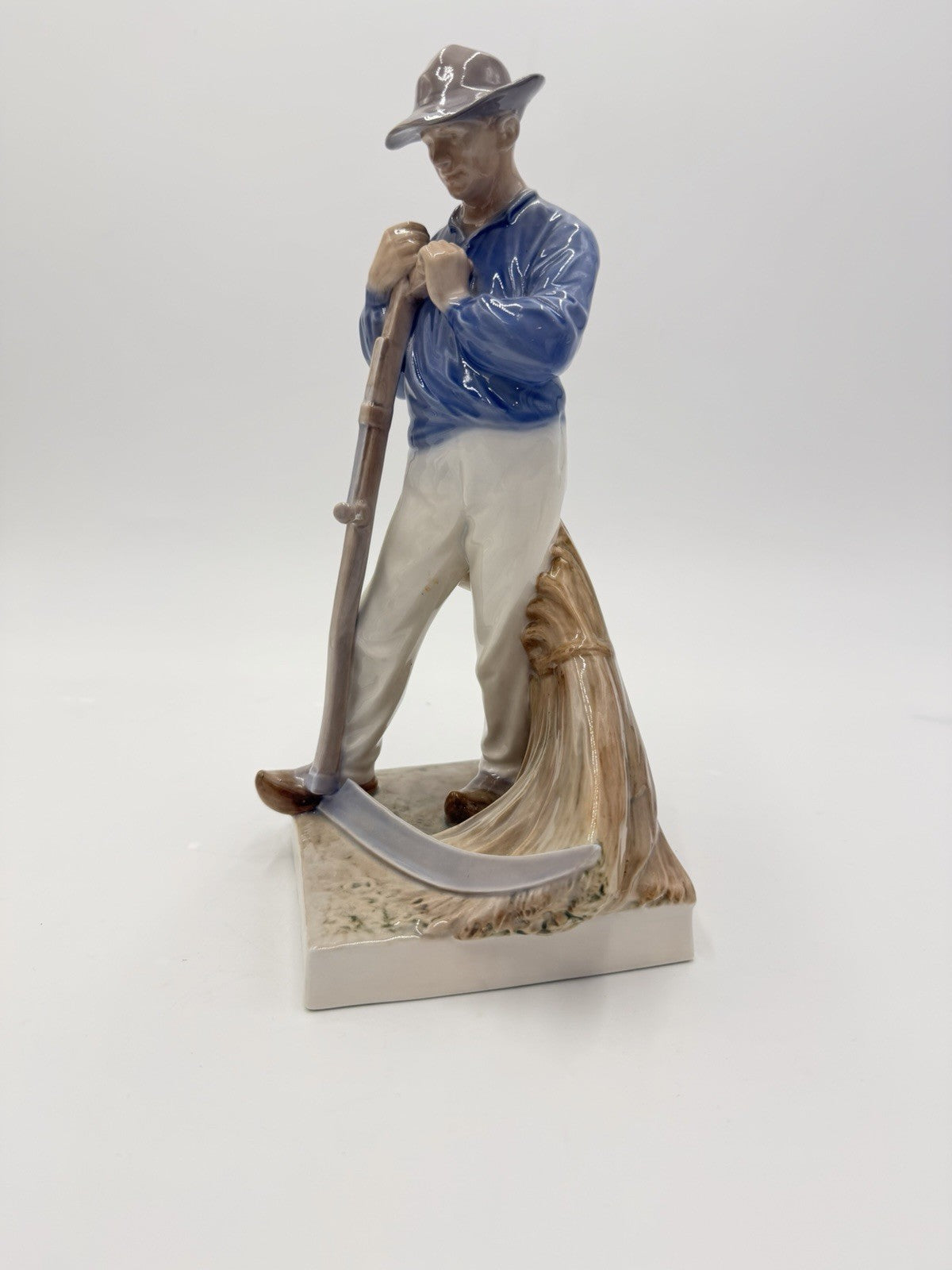 Royal Copenhagen Denmark Porcelain Man W/SCYTHE Figurine 10"H Harvesting