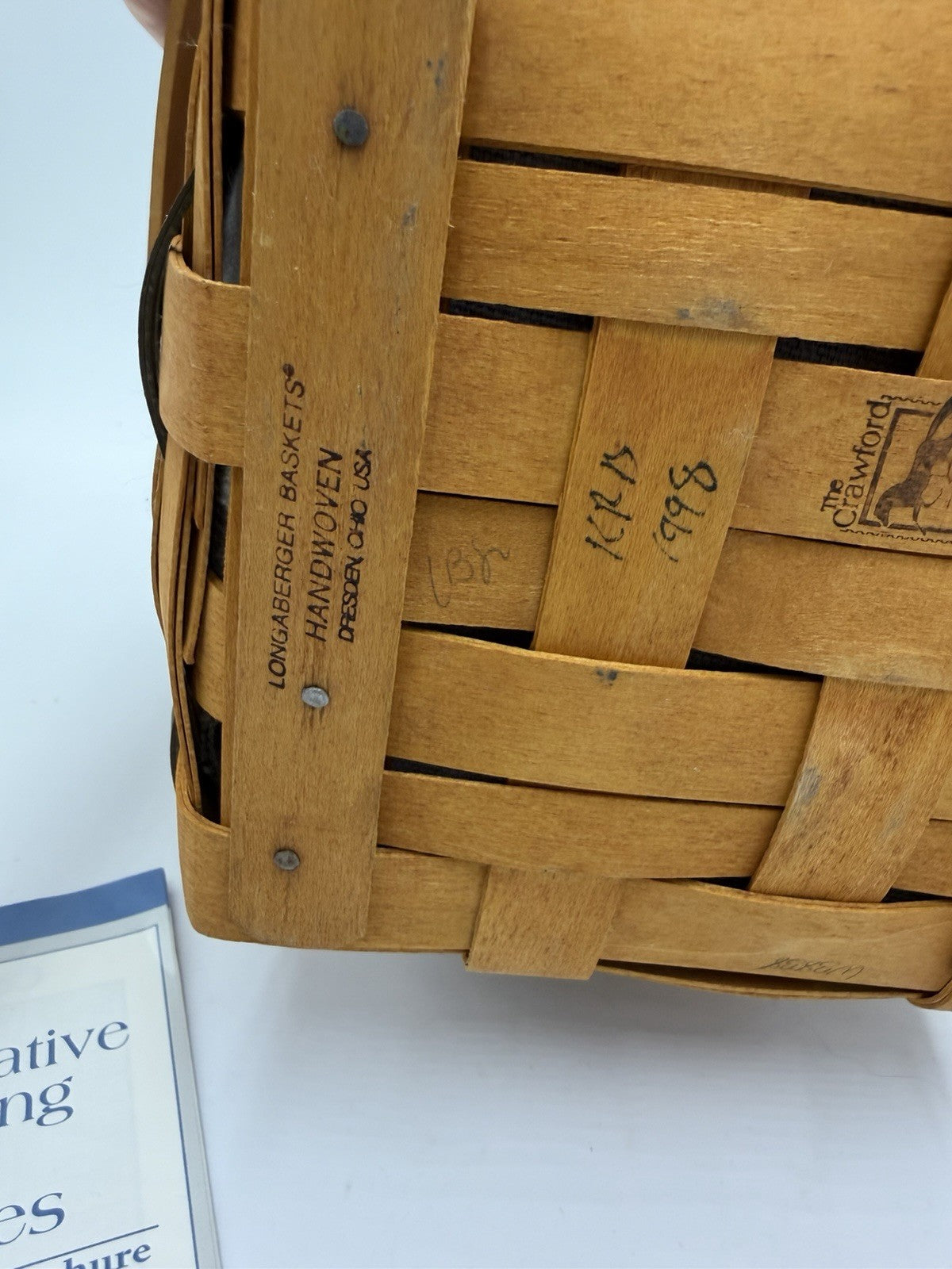 Longaberger Crawford Barn Raising Basket Tie-on Liner Protector Lid Vtg Horse