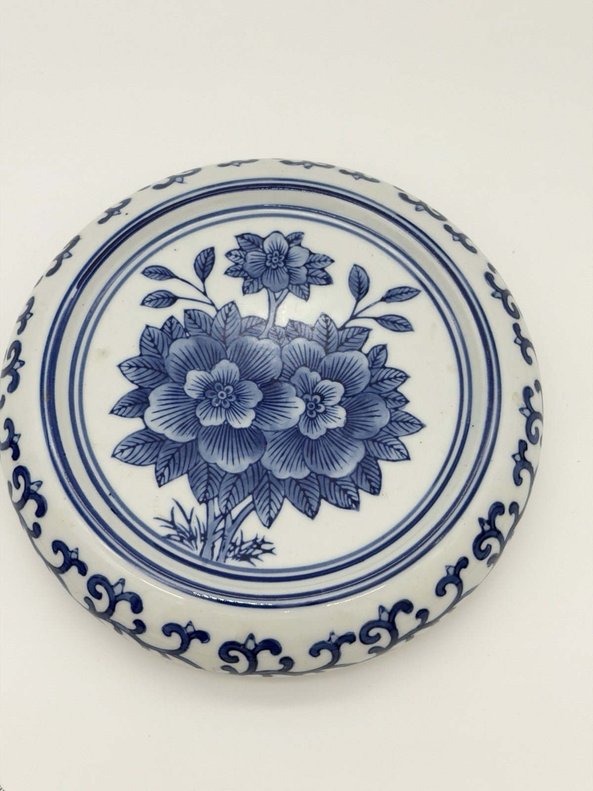Vintage Chinese Round Base Plant Stand Trivet Blue/white Chinoiserie Porcelain