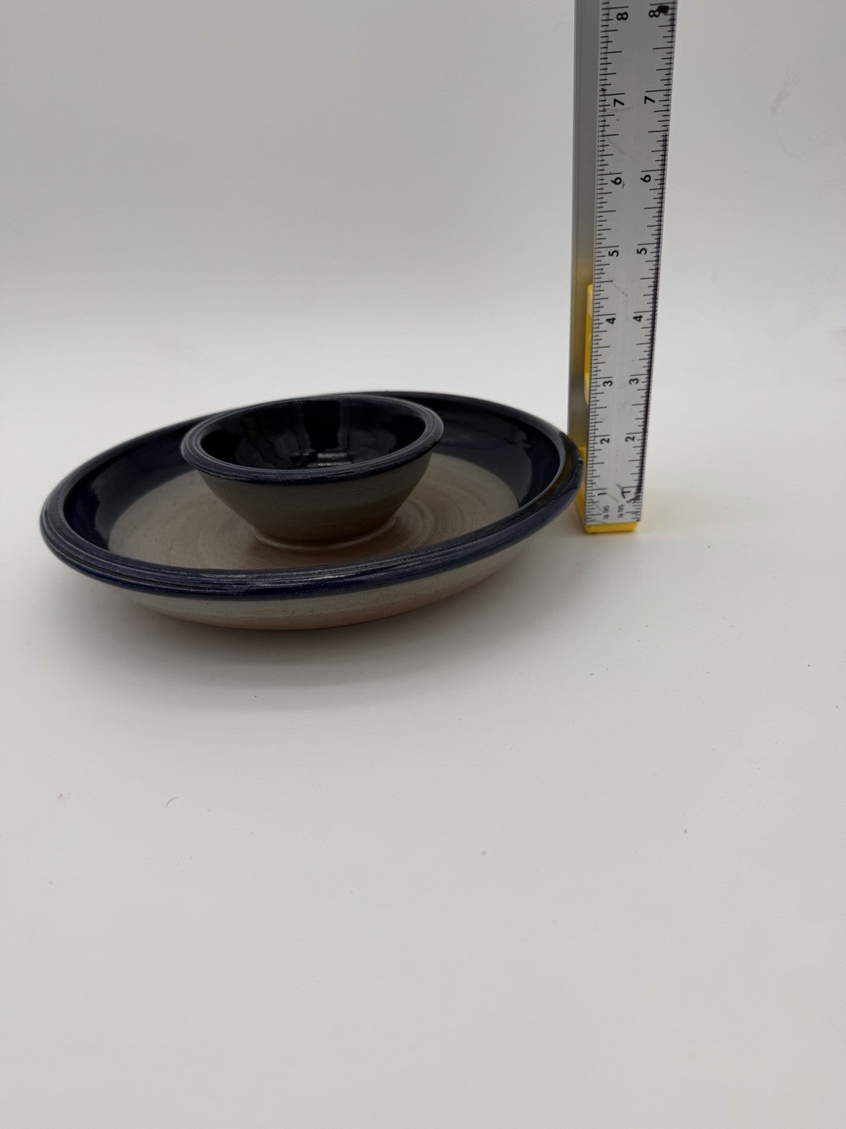 1Rowe art Pottery Works Salt Glazed Stoneware 11.25" Chip & Dip Platter WI 1991