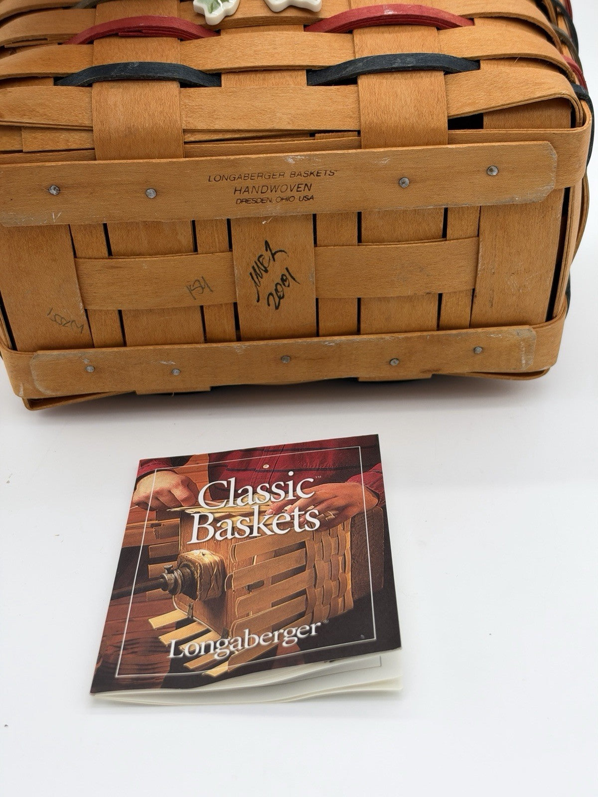 Vintage 2001 Longaberger Recipe Woven Basket w/Lid Liner Tie-on Christmas Rare