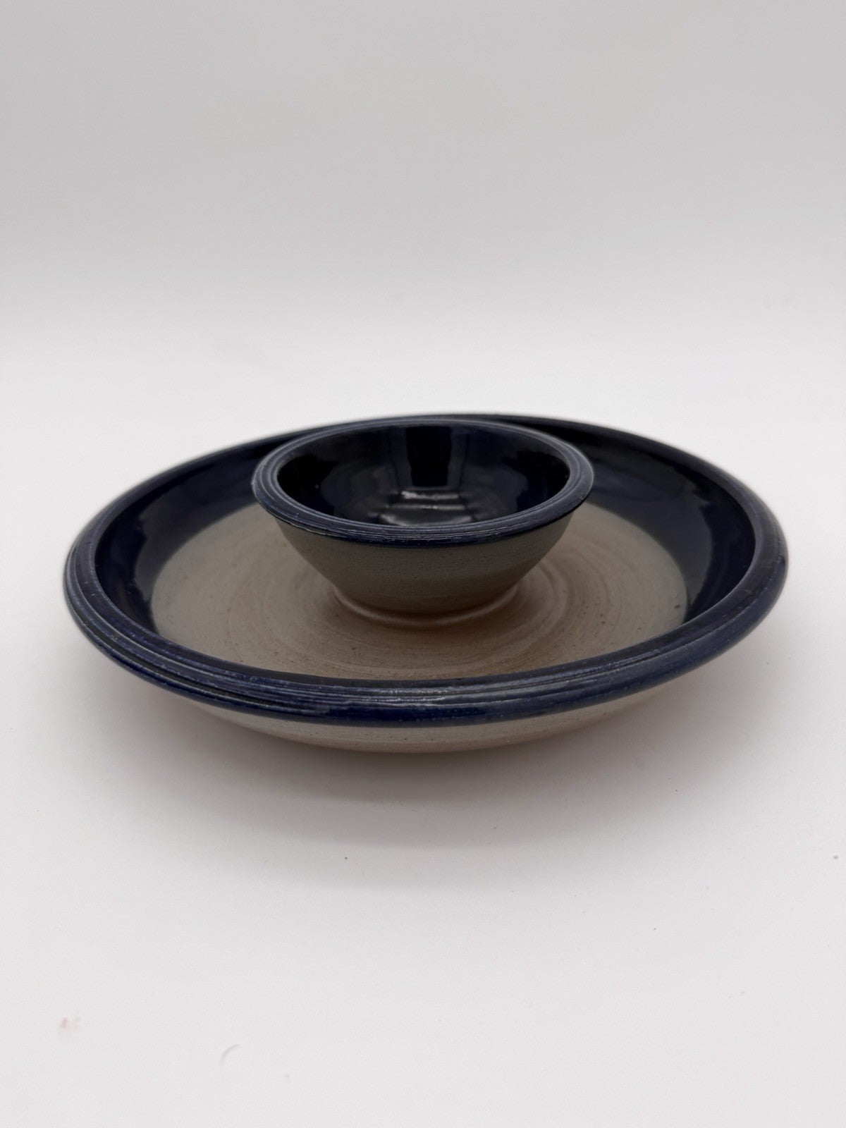 1Rowe art Pottery Works Salt Glazed Stoneware 11.25" Chip & Dip Platter WI 1991
