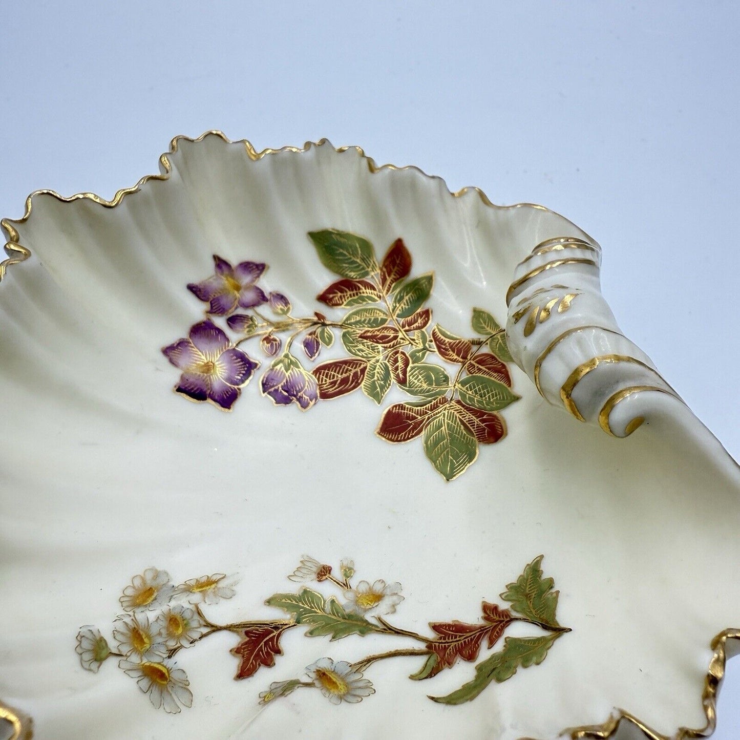 Royal Worcester Shell Bowl Trinket Tray 1896 Blush Ivory Color Antique Floral