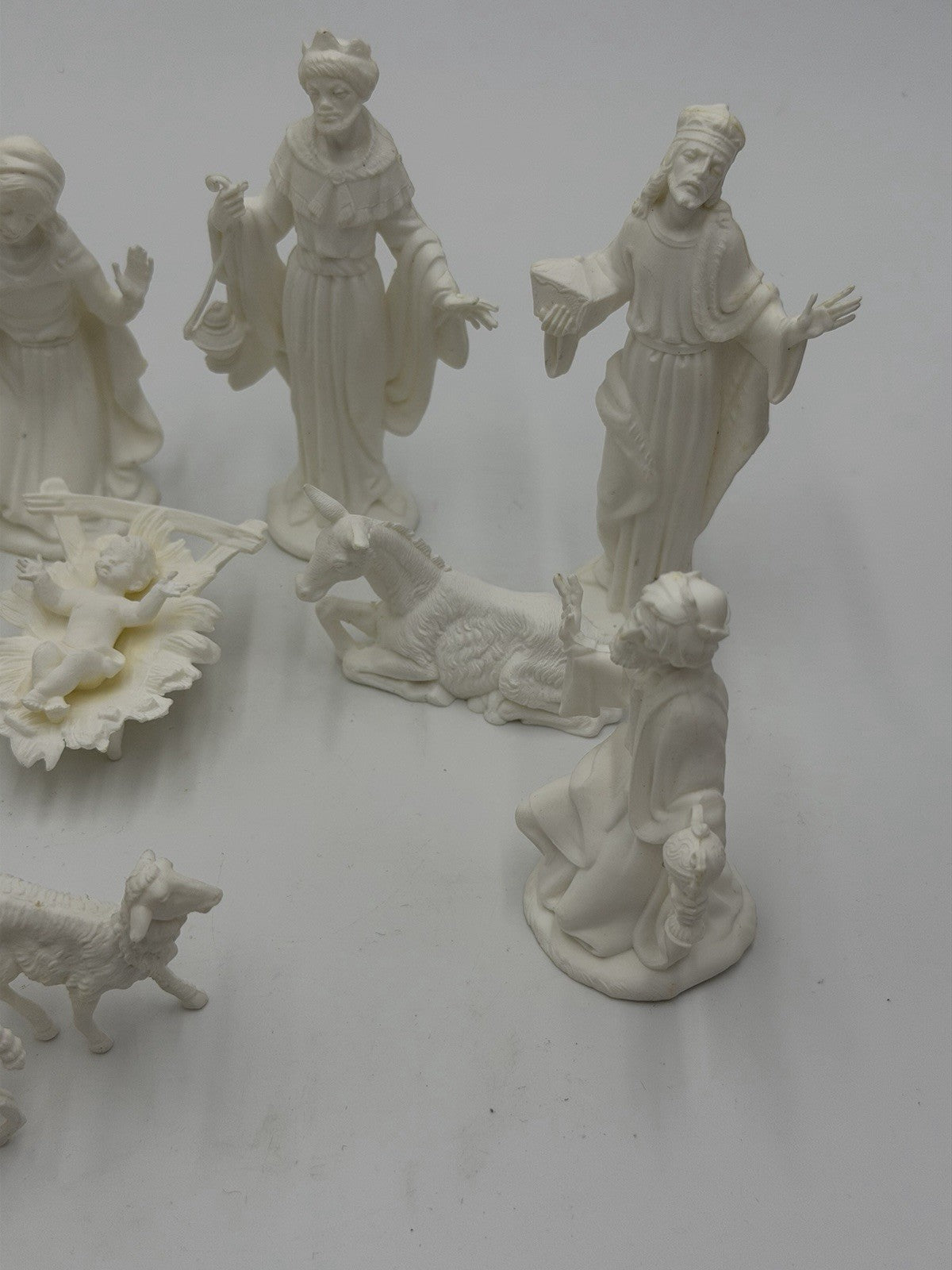 Vintage White PVC Nativity Hong Kong Set 11 PCs 4.5”H Wise Men Joseph Mary Jesus