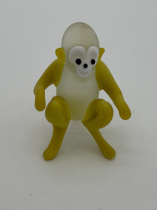 Vintage Hand Blown Art Glass Monkey Yellow White Frosted Figurine 2.5”H