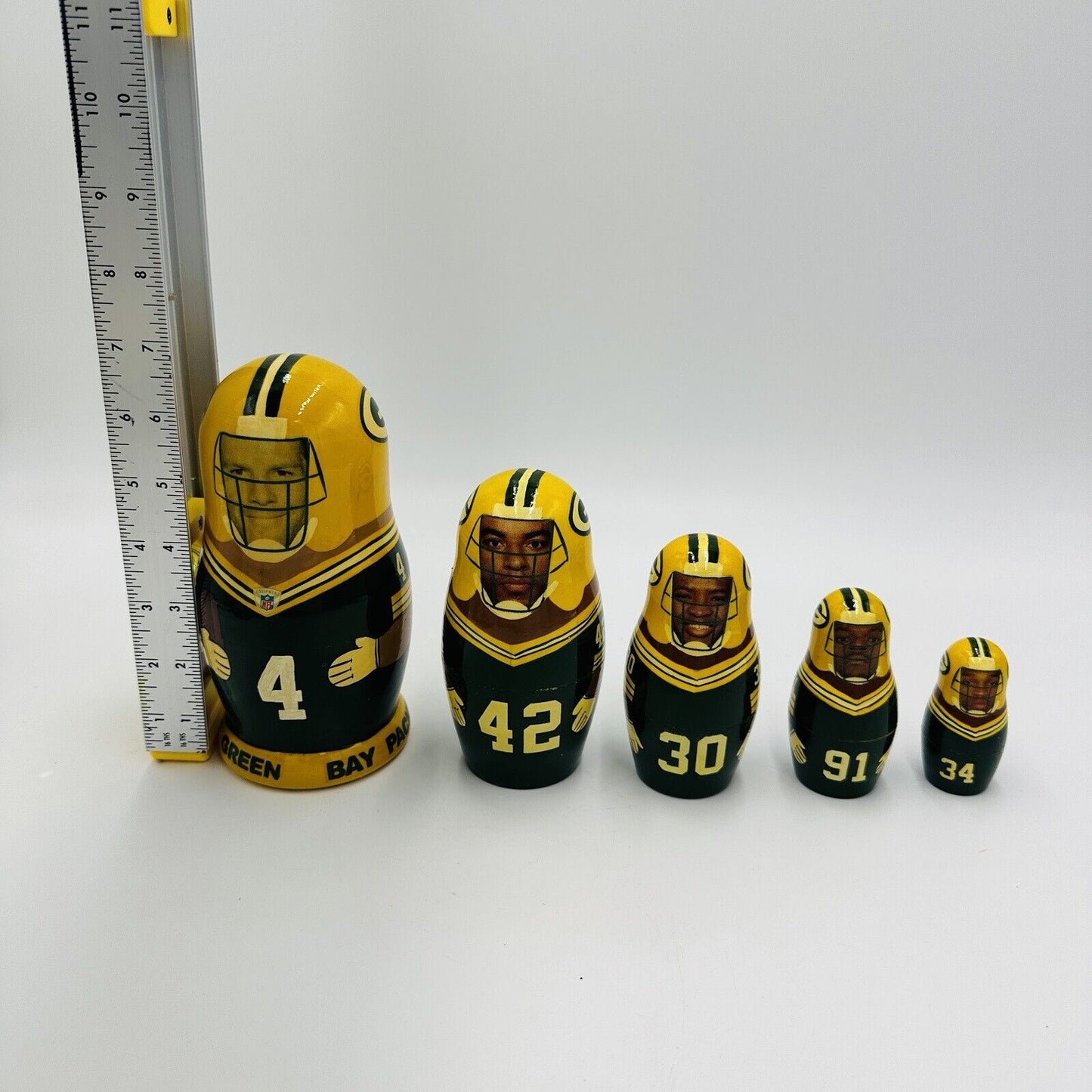 Green Bay Packers Nesting Dolls Handmade Vintage 2002 Set 5 Wisconsin