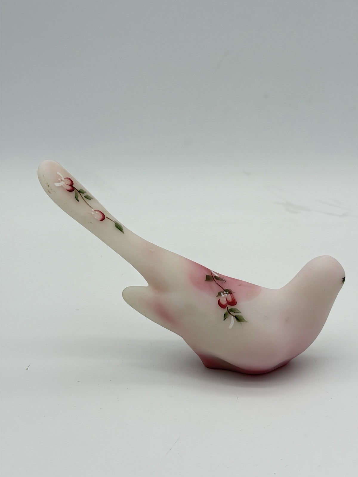 Fenton Rosaline Pink Satin Art Glass Bird Hand Painted Signed Shelley Fenton
