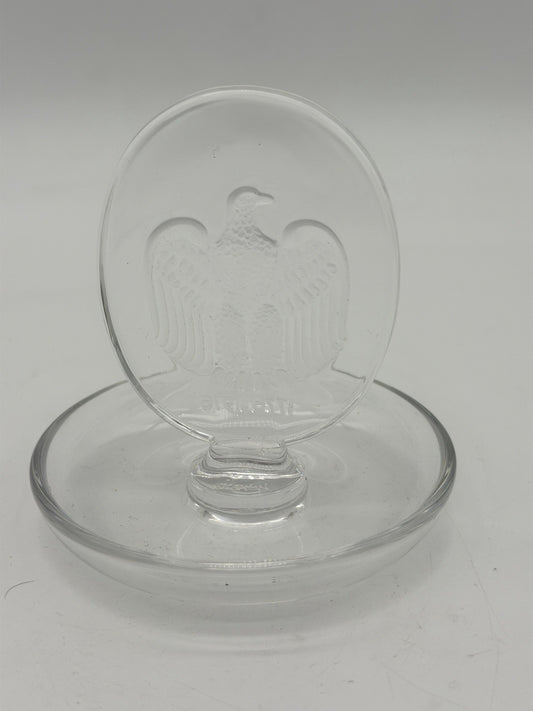 Lalique Crystal France 1976 Eagle Ring Holder Etched Vintage Jewelry Display